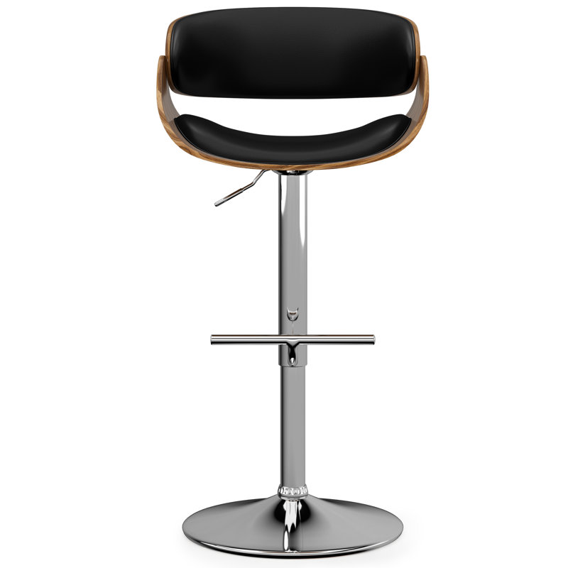Amery Adjustable Swivel Upholstered Contemporary Bar Stool with Curved Seat and Footrest, Black