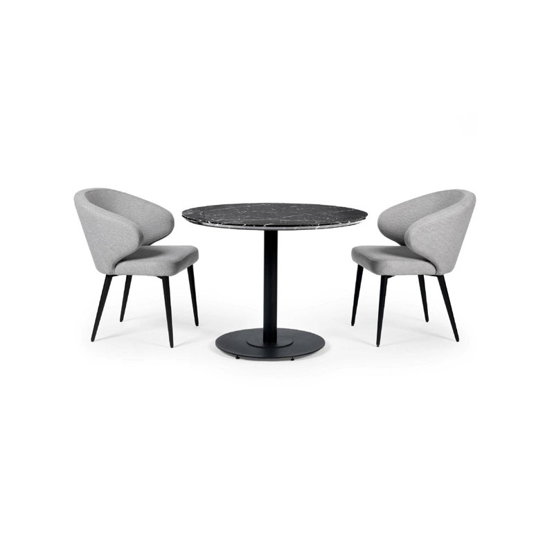 Esman Round Metal Base Dining Table, Black