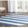 Tapis rayé bleu / ivoire en coton tissé à plat à la main Brookvale