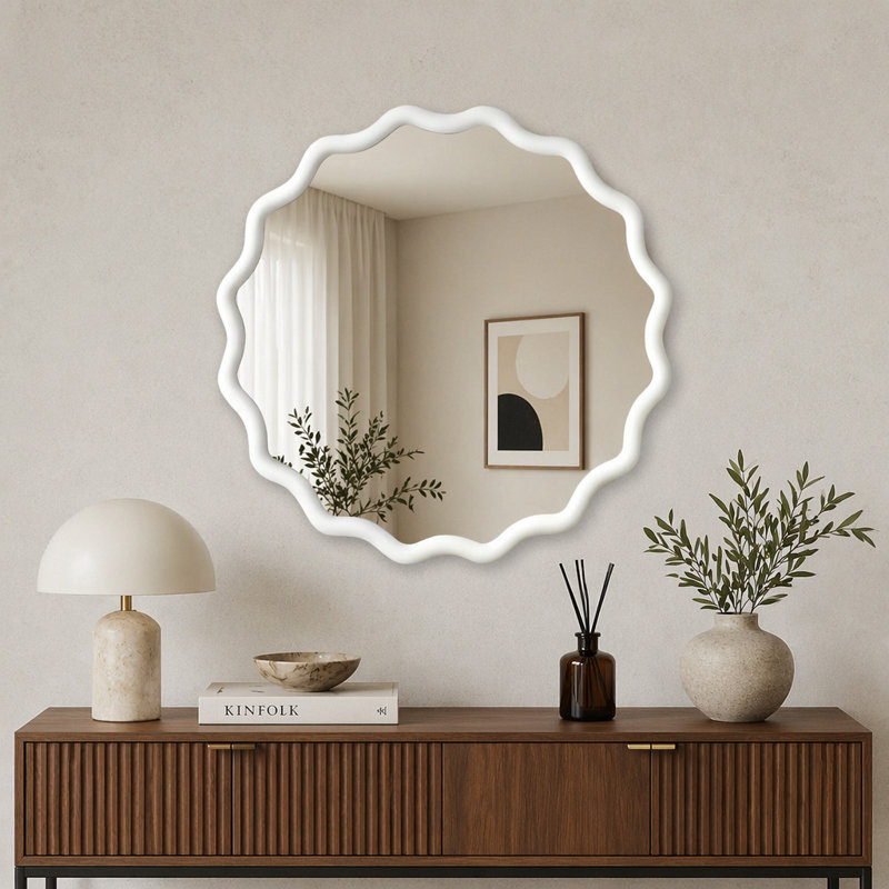 Miroir Wavy, L 36 po, Blanc