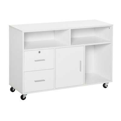 Printer Stand Home Office Mobile Cabinet Organizer Desktop With Caster Wheels,  Locking Breaks And Drawer,