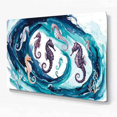 Nautical Seahorses Blue Metal Wall Art