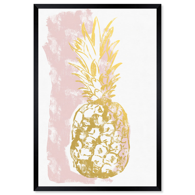 «Gold and Blush Pineapple» par Oliver Gal - impression d'art graphique, H 17 po x l 12 po x P 0,5 po, Cadre noir
