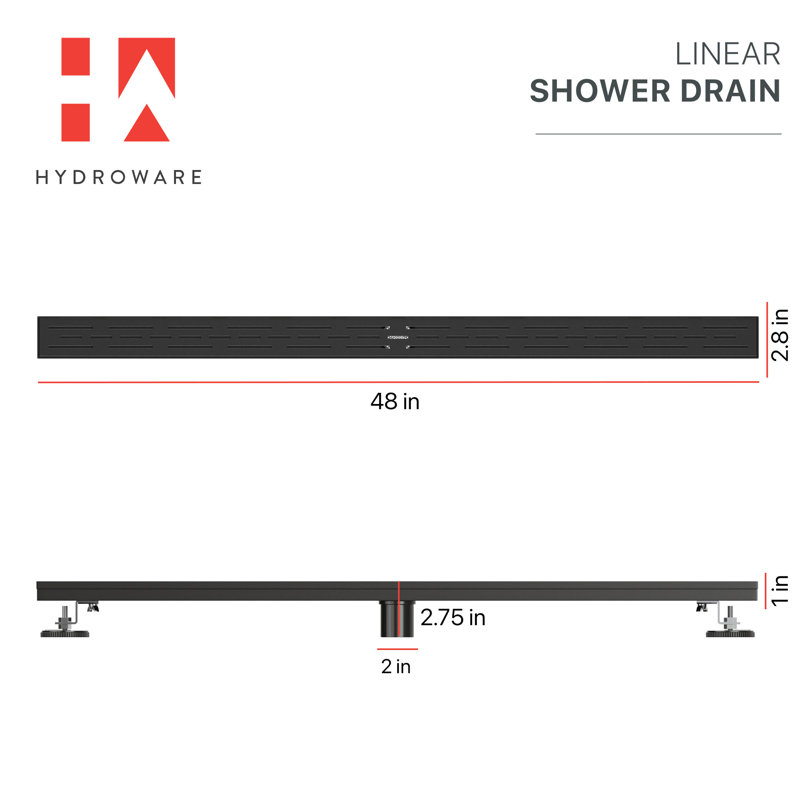 Drain de douche à grille linéaire 48 "avec crépine et crochet de levage - Drain en acier inoxydable moderne pour douches de salle de bain