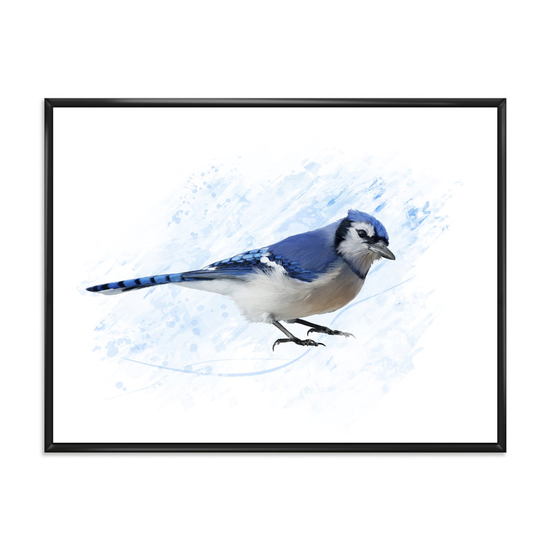Geai bleu rétro - impression sur toile, Toile avec cadre noir, H 12 po x l 20 po x p 1 po