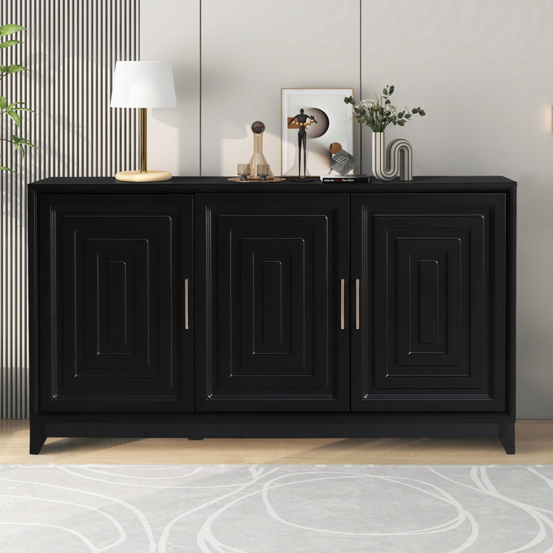 59" Mid-Century Modern Sideboard, Black