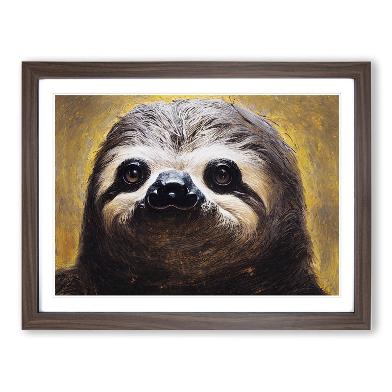 Striking Sloth - Single Picture Frame Painting, 46cm H x 64cm W x 2cm D, Walnut