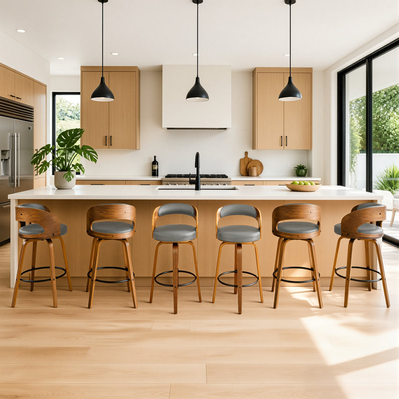 Tabouret de comptoir pivotant moderne de 26 po avec cadre en bois cintré, Vert