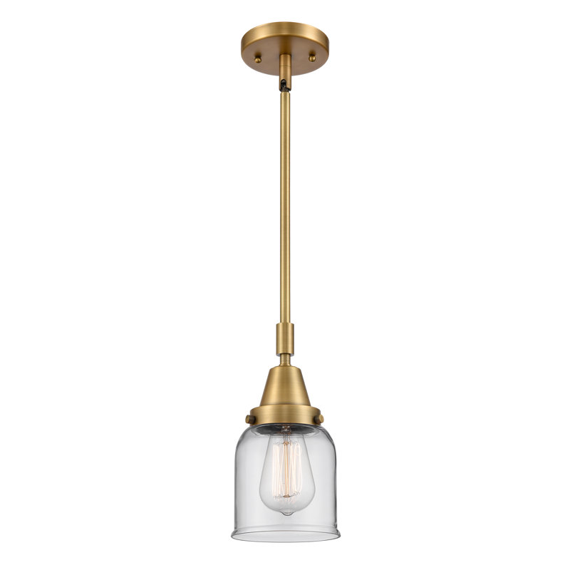 Luminaire suspendu 1 lumière à une cloche, H 44,12 po x l 5 po x P 5 po, Transparent, Laiton brossé