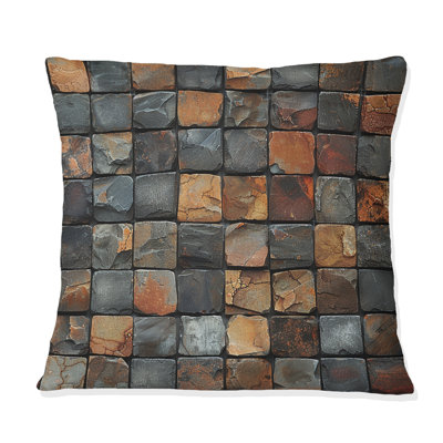 Brown Mosaic Tiles IV - Modern Throw Pillow