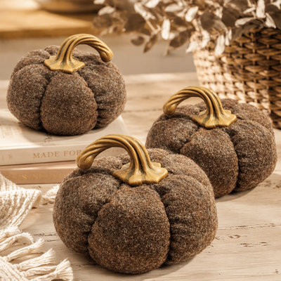 Set Of 3, 8.3X8.3X5.5" Brown Pumpkin, Pumpkin Ornament Decor For Holiday Harvest Festival Fall Festival & Thanksgiving