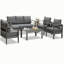5-Piece Modern Aluminum Patio Conversation Set,  7-Seat Outdoor Sofa with  Thick Dark Gray Cushions & Gray Frame and Coffee Table