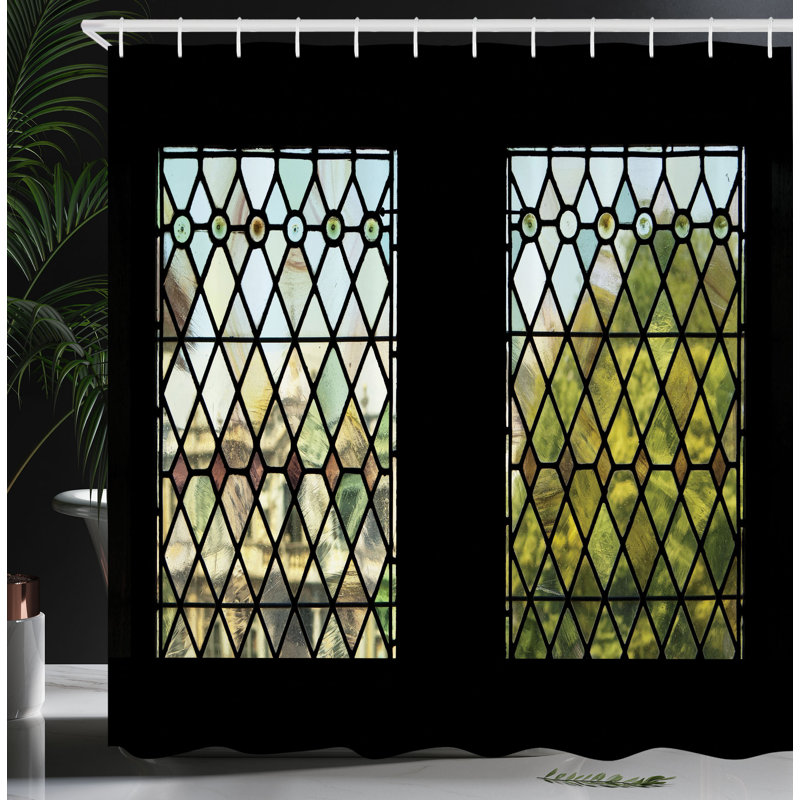 East Urban Home Architecture Shower Curtain View Through Window Multicolor, 70"H x 69"W
