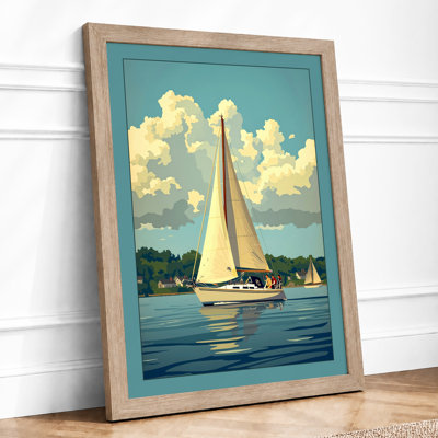 Sailboat in Summer Waters Vintage - Framed Print
