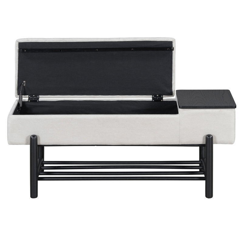 Banc de rangement rembourré Farmhouse avec compartiment caché, Black, Black
