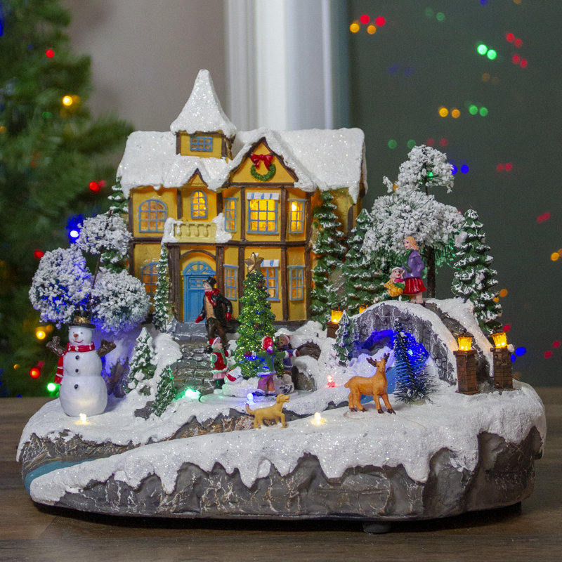 Scène de rivière de Noël jaune avec musique 15 po illuminée à DEL - pré-éclairée