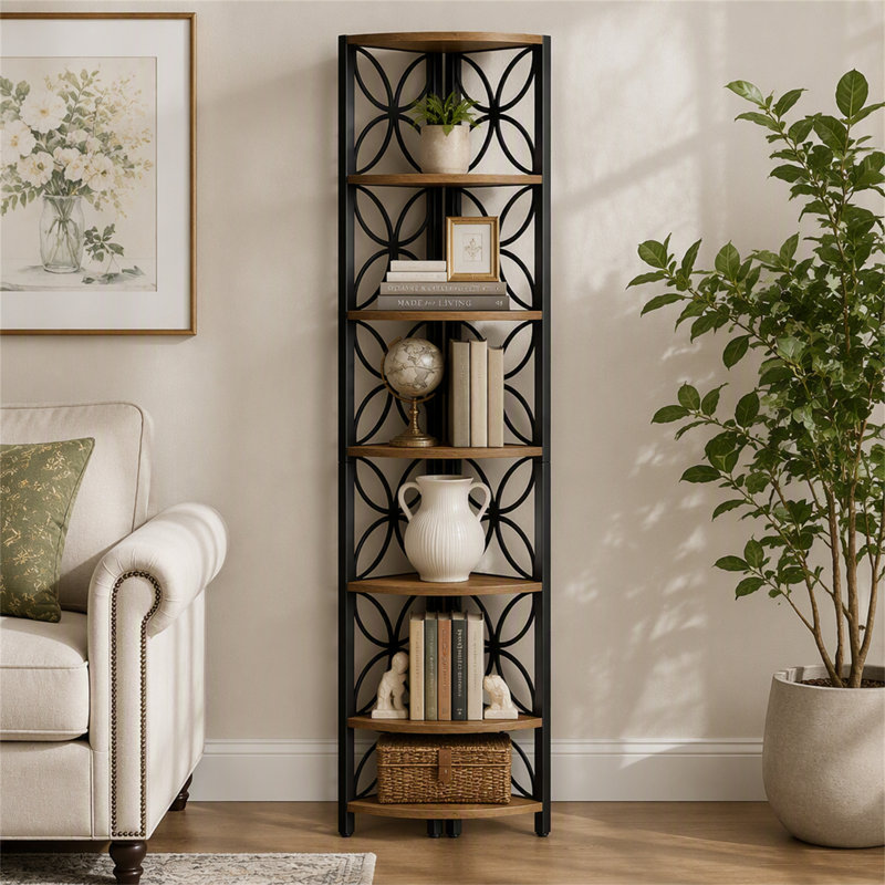 Étagère d'angle de 180 cm (70,8 po), tablette de coin à 6 niveaux avec rangement et présentoir