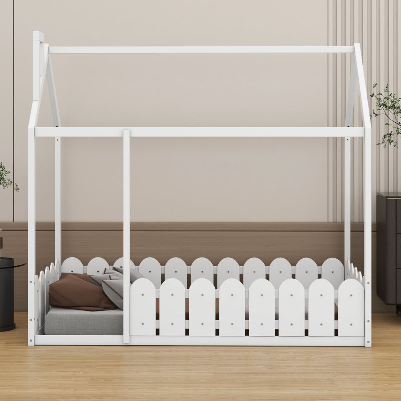 Cadre de lit en bois avec clôture, blanc