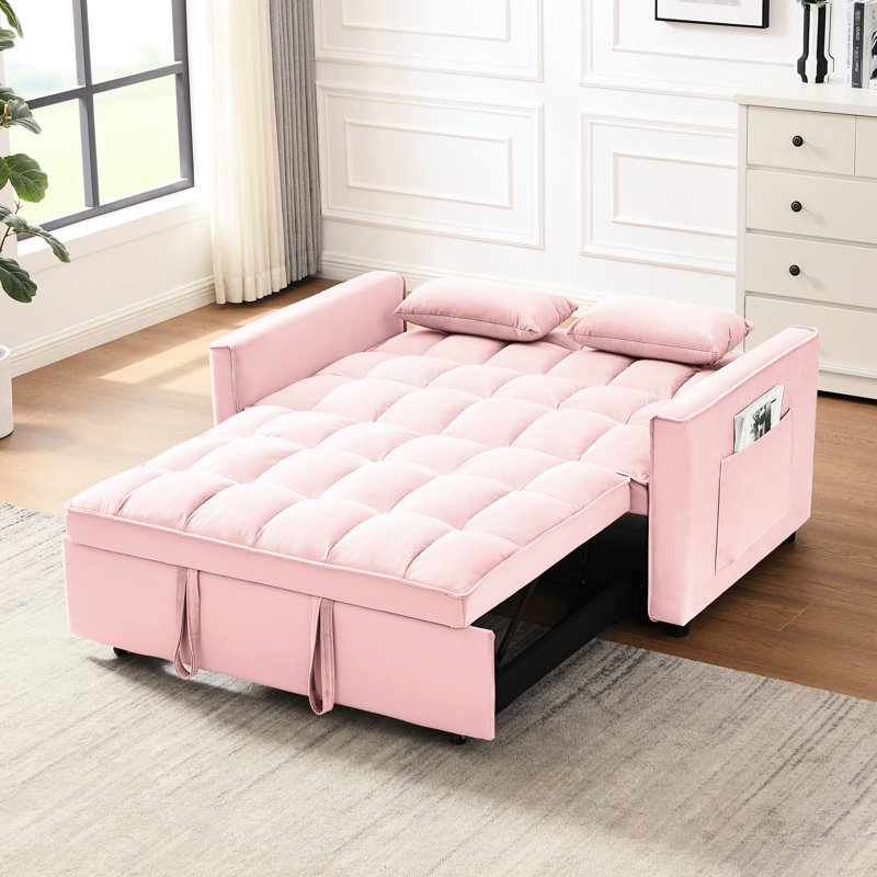 Canapé moderne - Velours rose avec fonction escamotable et dossier pour la maison 3 en 1