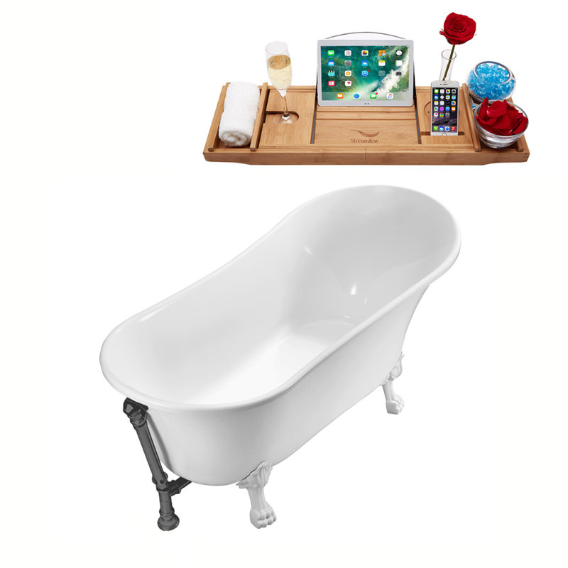66.9'' x 31.5'' Soaking Acrylic Bathtub, Glossy White, Brushed Gun Metal