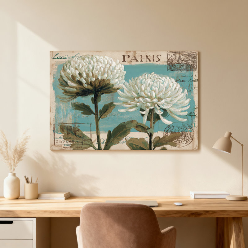 Plantes et fleurs, impression de carte postale florale rétro, H 16 po x l 24 po, Toile tendue, Ne s’applique pas