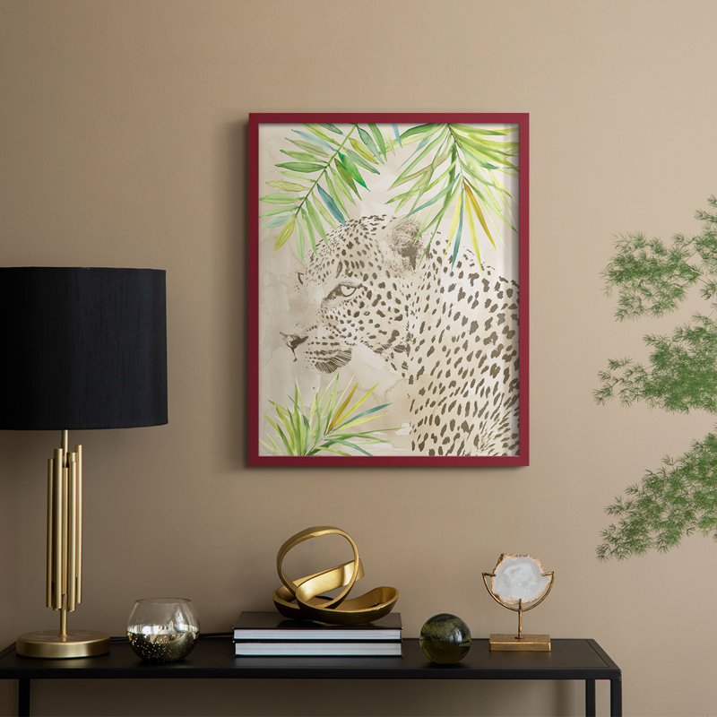 Boho Jungle Cat II, reproduction encadrée - bois massif, H 11 po x l 9 po, Rouge