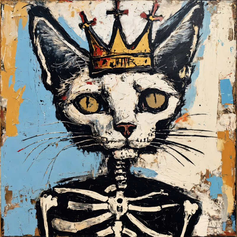 Chat 24-Hommage-Basquiat, estampe numérique sur toile tendue avec châssis, H 15 po x l 15 po