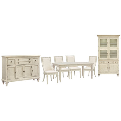 Extendable Rectangular Dining Table With 4 Arm Chairs Buffet And Dining Cabinet
