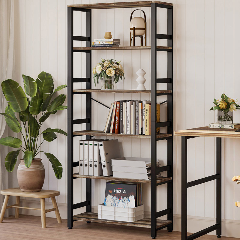 Bookshelf, 31.5In Wide Shelf 6 Tier Bookcase, 110Lbs/Shelf Industrial Bookshelves, Industrial Brown