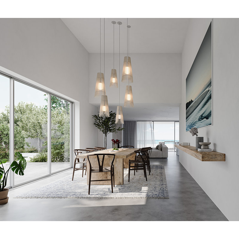 Lex 1 - Light LED Pendant, White, White Washed Oak, 19" H x 9.2" W x 9.2" D