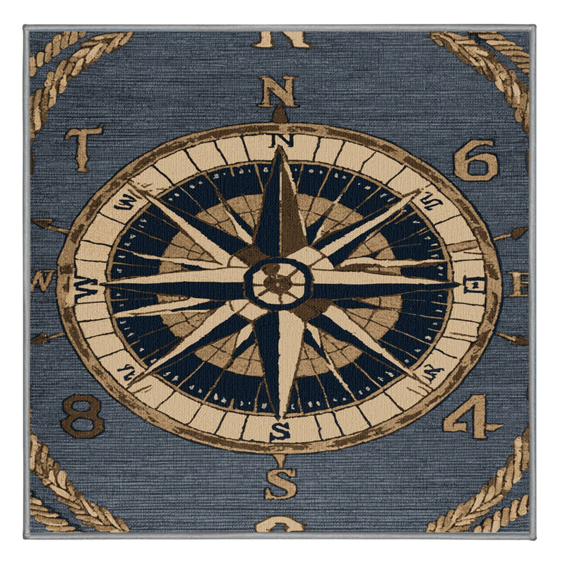 Washable Vintage navigation compass Nautical Area Rug, Rectangle 4' x 6'