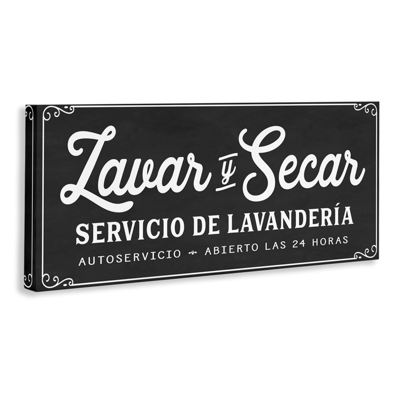 "Lavar y Secar", art mural Lavanderia par lettré et doublé, H 13 po x l 30 po