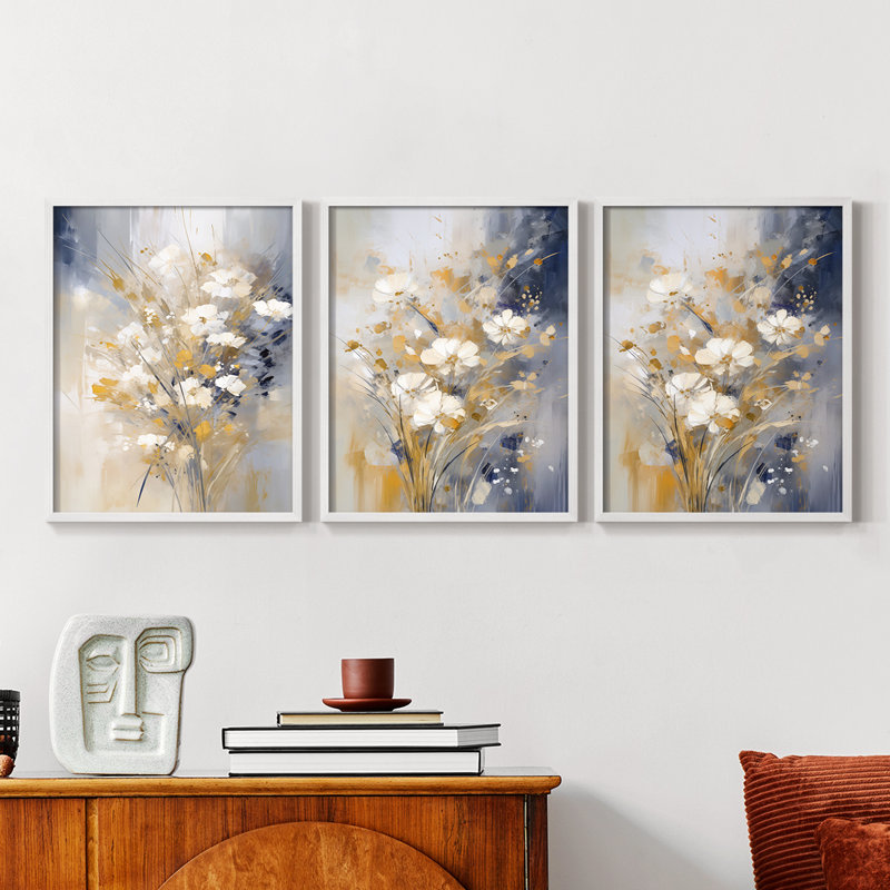 Floral Study  Series  CV  -Set Of 3 Framed Giclee Prints -Ready to Hang, 8" H x 10" W