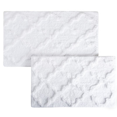 Ensemble de tapis de salle de bain 2 pièces Lavish Home - Tapis de bain 100% coton 41 x 24,5 pouces et 34 x 21 pouces avec imprimé de treillis texturé pour un décor de salle de bain élégant - Tapis de bain Tapis antidérapants lavables