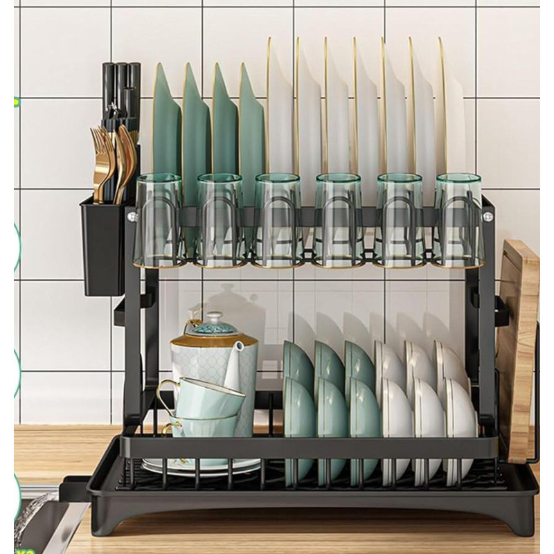 Égouttoir à vaisselle Égouttoir à vaisselle à 2 niveaux pour comptoir de cuisine avec égouttoir Égouttoir à vaisselle en acier inoxydable pour couteaux à vaisselle