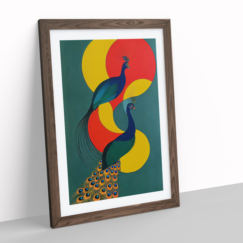 Abstract Peacocks No.1 - Framed Print, 64cm H x 46cm W x 2cm D, Brown Framed