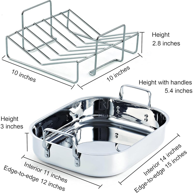 Cooks Standard Classic 14 x 12 Inch Stainless Steel Roaster Pan with V-Shaped Rack, Turkey Roasting Pan with Rack, Large Capacity, Oven and Dishwasher Safe