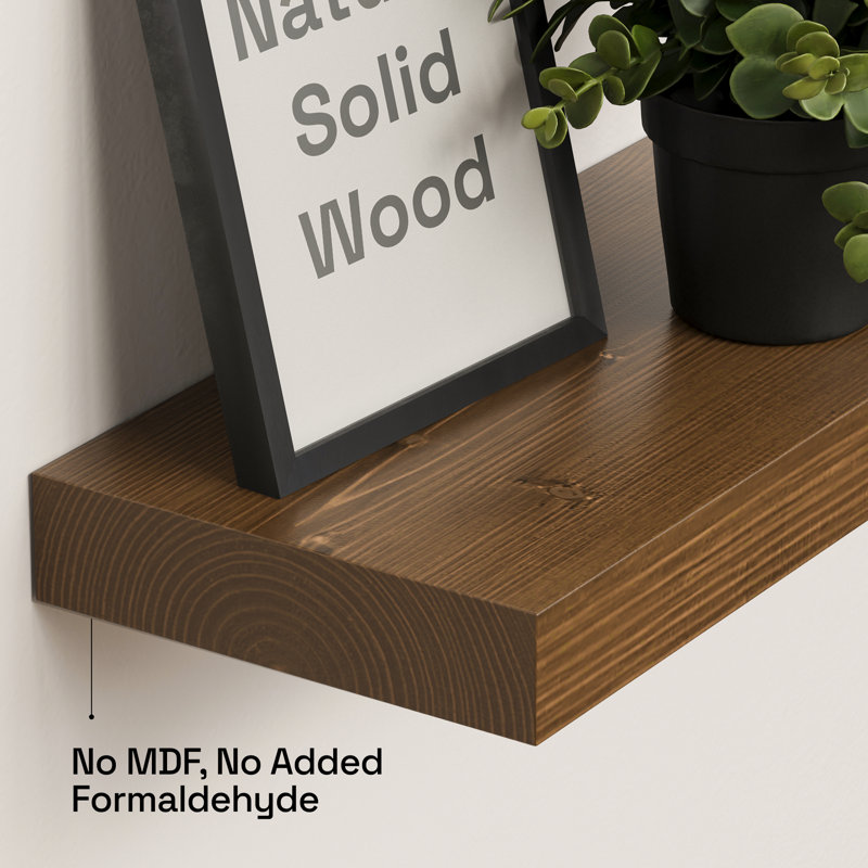 Solid Wood Floating Shelves, Wooden Shelves for Wall, Walnut, 1.5" H x 20" W x 6.7" D