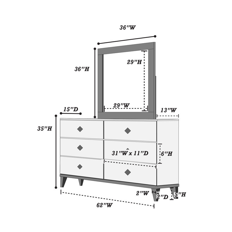 6 Drawer Double Dresser with Mirror