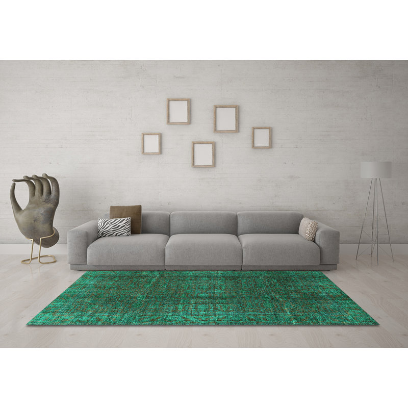 Tapis oriental bleu en chenille tissé à la machine Ellaree, Carré 4 pi