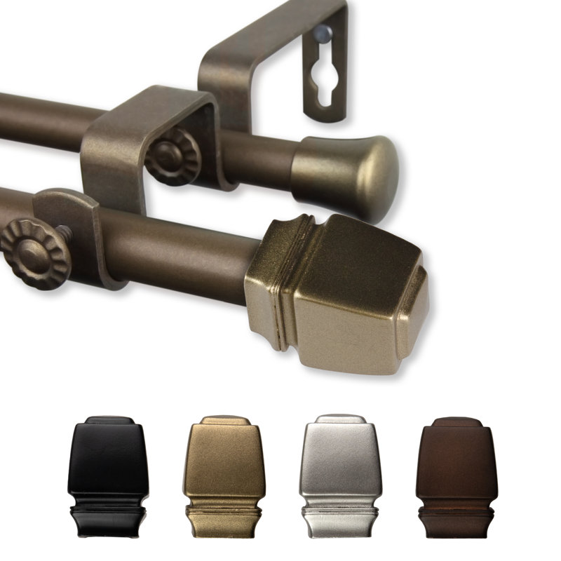 Tringle à rideaux double Jasur 5/8 po de diamètre, Noir, 48" – 84"