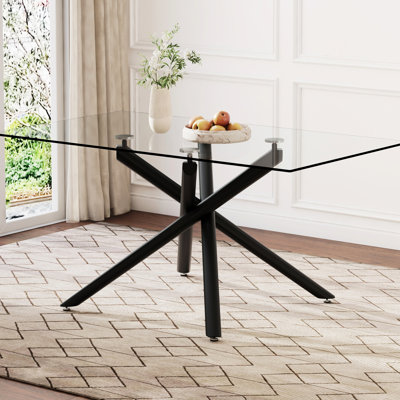 Table de salle à manger élégante et contemporaine avec structure en métal noir trempé de 0,39 po