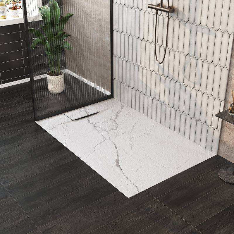 Base de douche rectangulaire 47,5 "x P 31,5", grain de marbre, Blanc