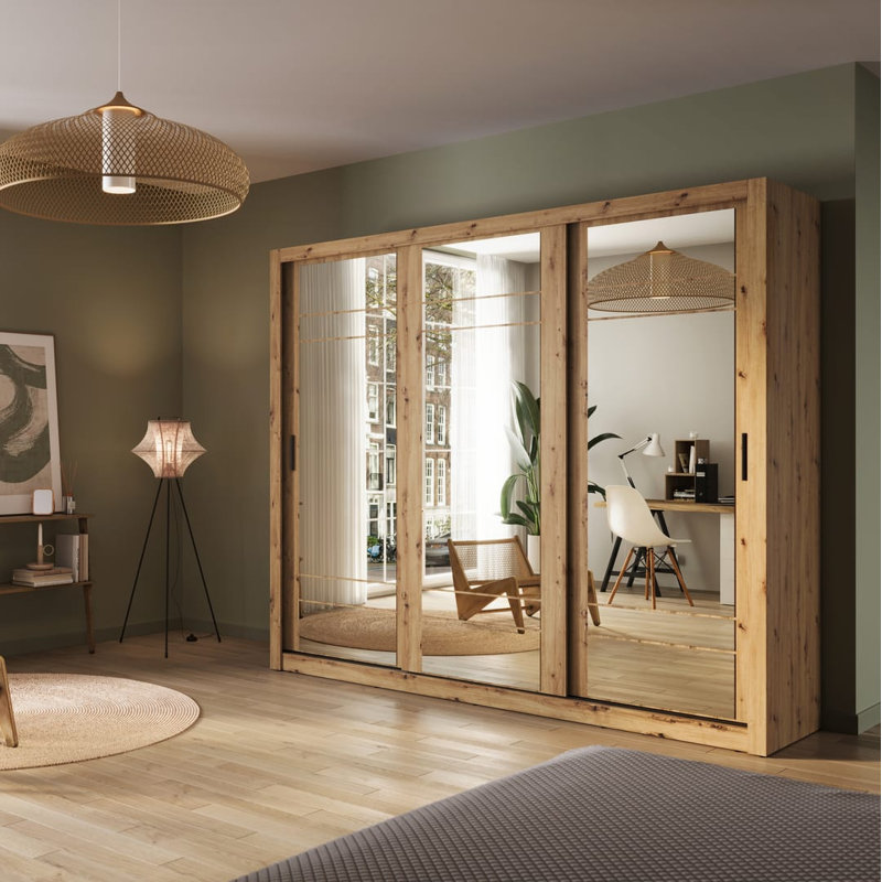 Neeyah 3 Door Manufactured Wood Wardrobe, Oak Artisan