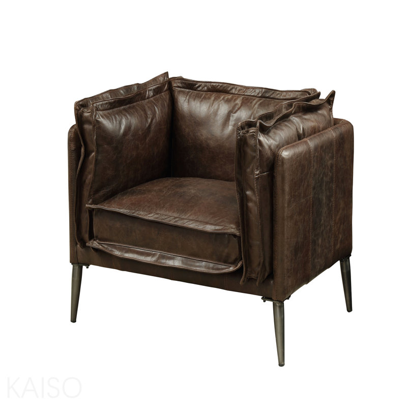 Fauteuil en cuir fleur vieilli chocolat