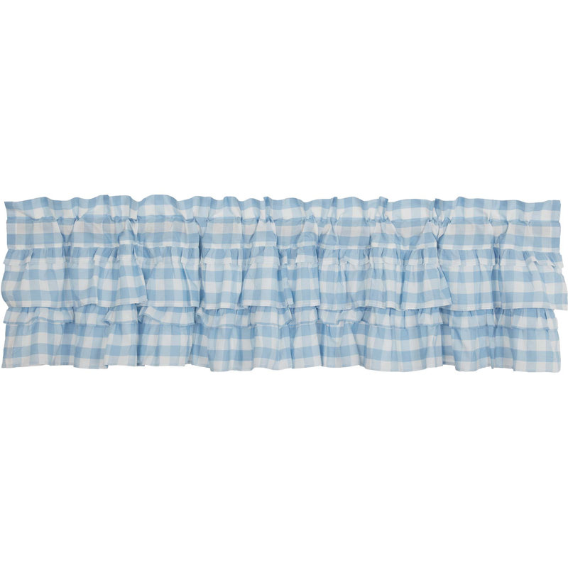  Annie Buffalo Check Cotton Ruffled Window Valance, 72" W x 16" L, Dusk Blue
