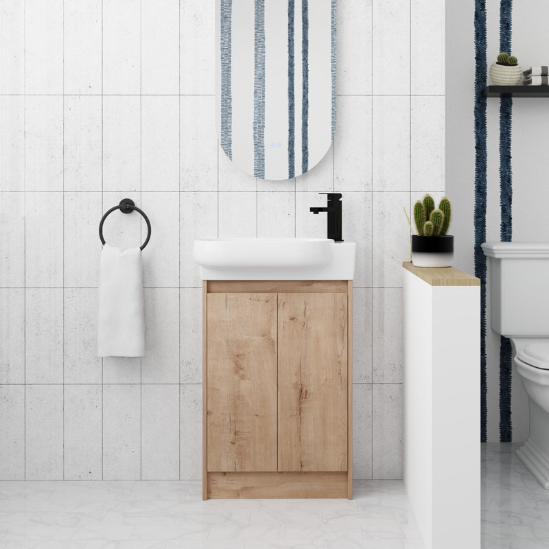 Meuble-lavabo autoportant de 23 po avec porte à fermeture en douceur, Brun