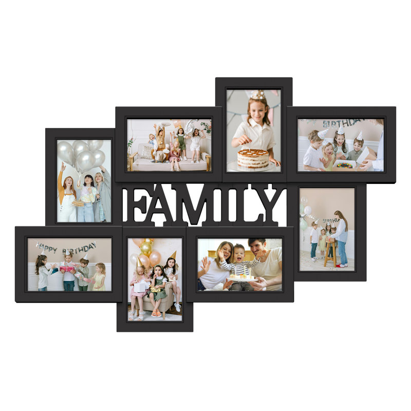 8 Opening Family Photo Collage Frame For Wall Decor, Black
