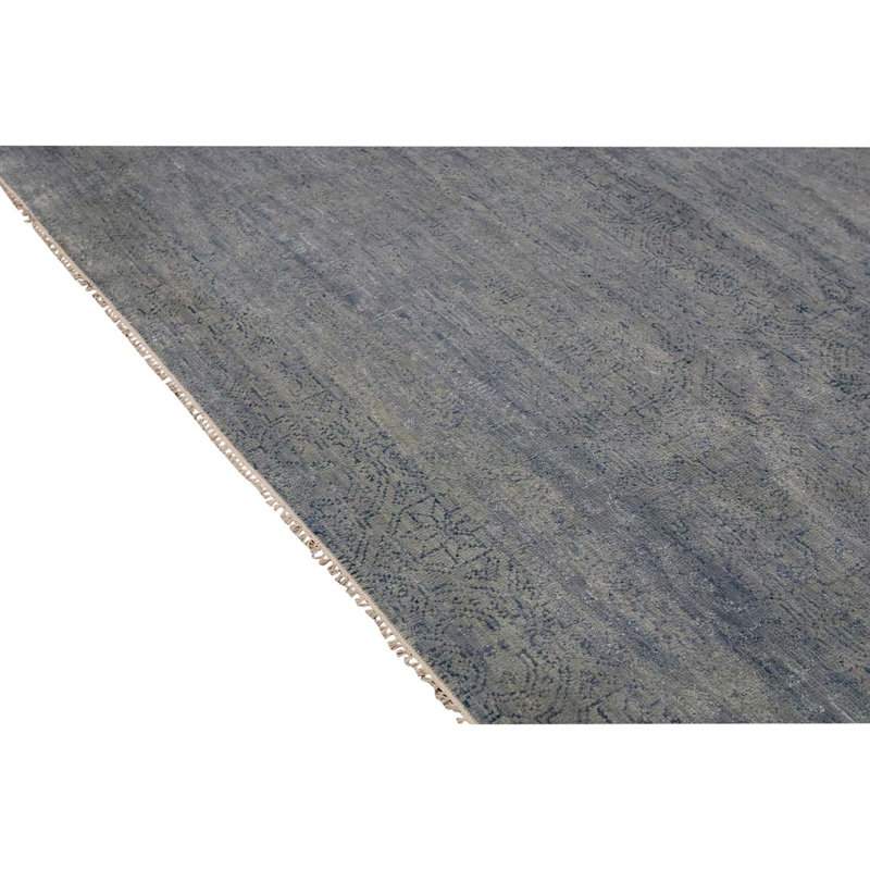 Tapis gris / bleu / beige en laine tissé à la main 12 pi x 14 pi 9 po