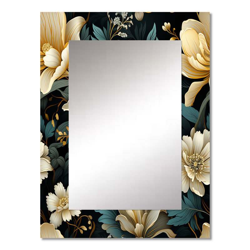 Botanical Green Damask Harmony - miroir mural unique en damas, miroir bohème, impression sur métal, 32 po x 24 po